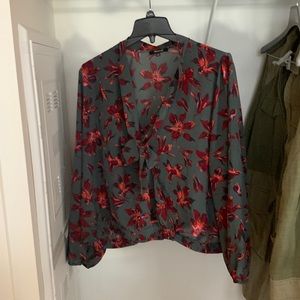 Madewell floral cropped tie blouse